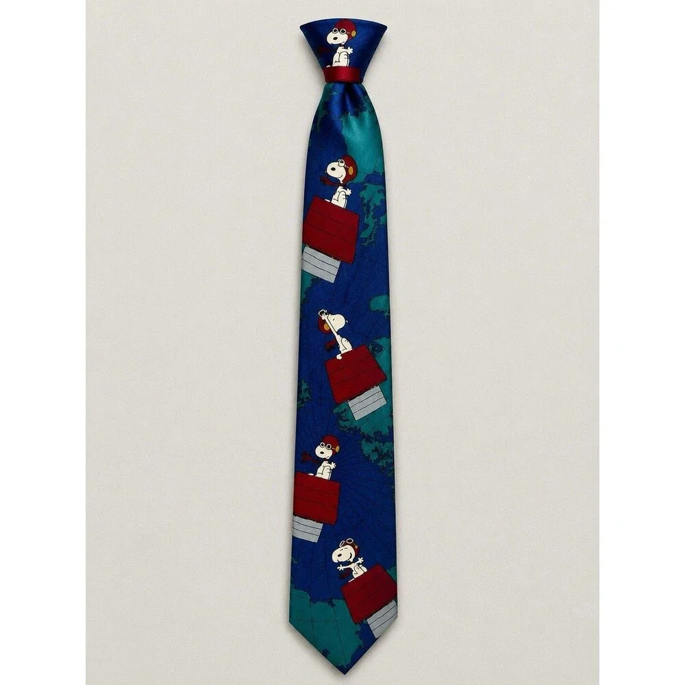 Peanuts Snoopy Flying Ace Red Baron Blue Novelty Silk Tie Mens Vintage Necktie